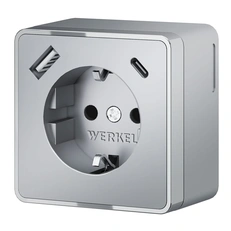 Изображение Розетка с заземлением, шторками и USB тип A+C Gallant (серебряный) W5071706
